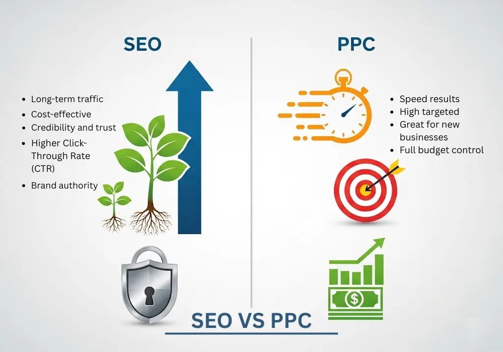 SEO vs PPC Comparison Infographic