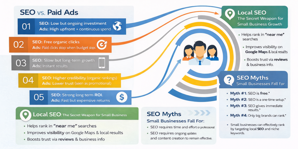 SEO Vs Paid Ads Infographic For Small Businesses