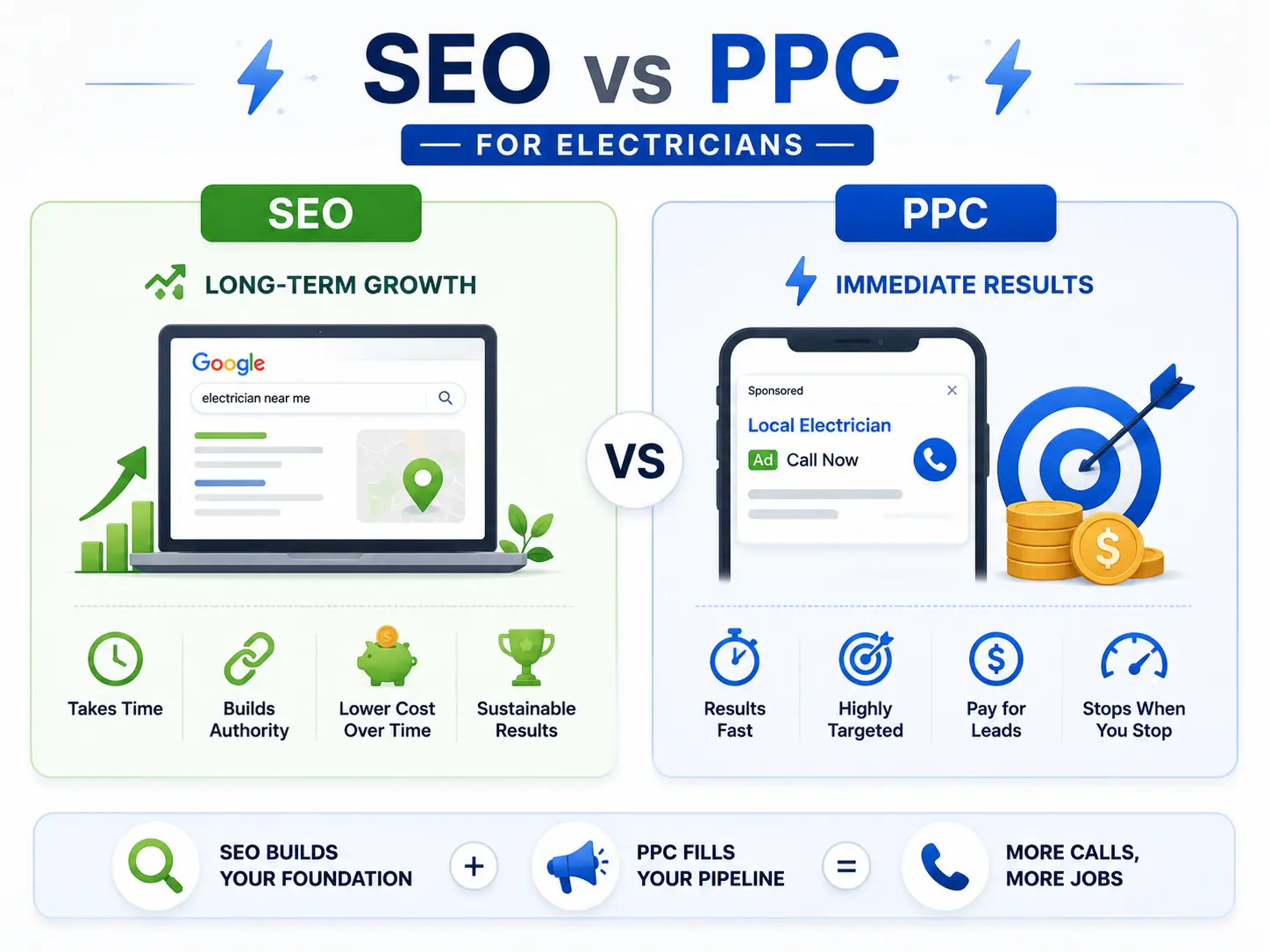 SEO vs PPC for electricians